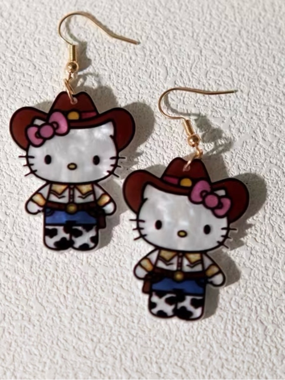 Hello Kitty Pink Bow Cowboy Dangle Earrings